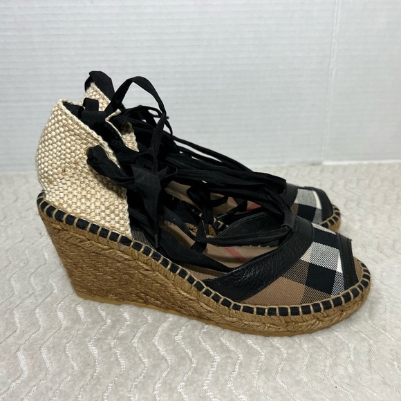 Burberry Women’s Size 37 US 6.5 Ankle Wrap Espadrilles Wedge Open Toe EUC - Picture 5 of 13